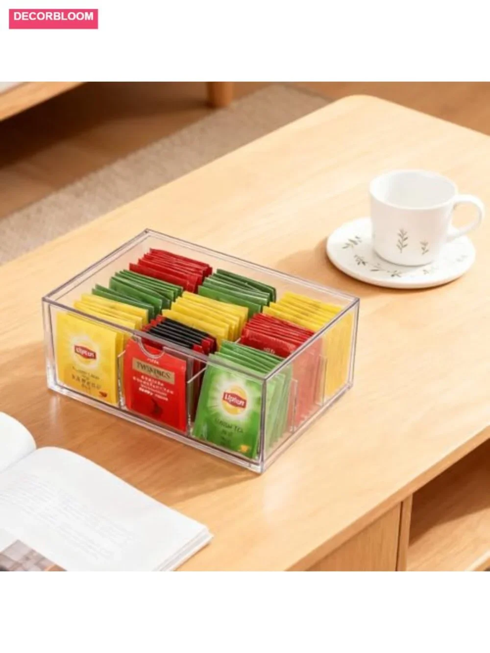Clear Acrylic Tea Bag Organizer with 9 Compartments Stackable Drawer Storage Box